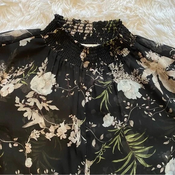 Sheer black floral high neck tie waist blouse - Picture 15 of 15